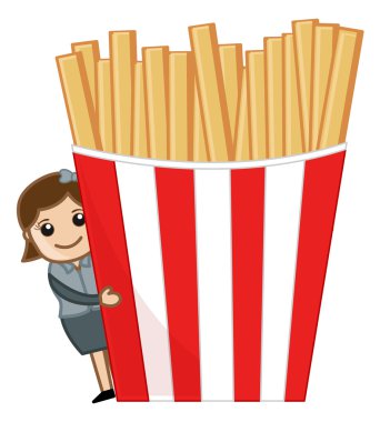 patates kızartması - karikatür iş vektör karakter olan kadın