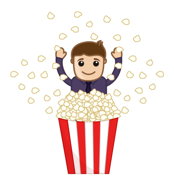 Man with Butter Popcorn - Cartoon Business Vector Character — Stock Vector