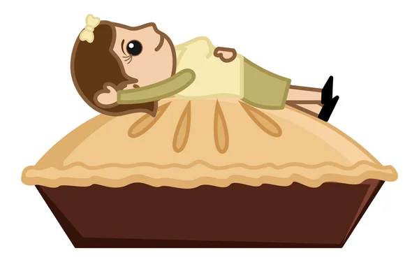 Femme allongée sur tarte aux pommes - personnage vecteur d'affaires de bande dessinée — Image vectorielle