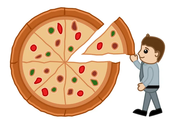 食品ダイエット バランス - ピザ - 漫画ビジネス ベクトル文字 — ストックベクタ