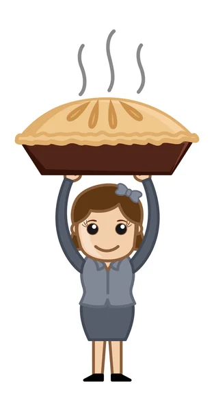 Ευτυχισμένη γυναίκα έτοιμη μηλόπιτα - το διανυσματικό χαρακτήρα κινουμένων σχεδίων επιχειρήσεων — Διανυσματικό Αρχείο