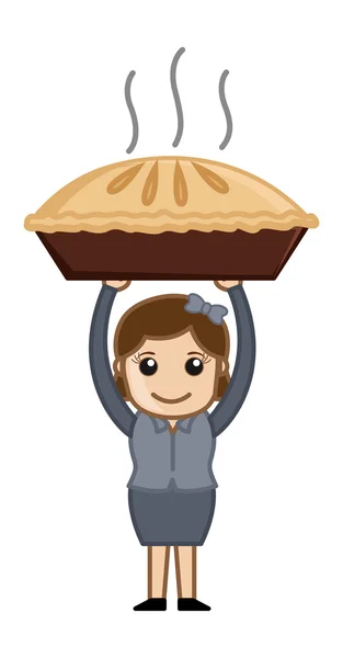 Happy Woman Prepared Apple Pie - Cartoon Business Vector Character — Stock Vector