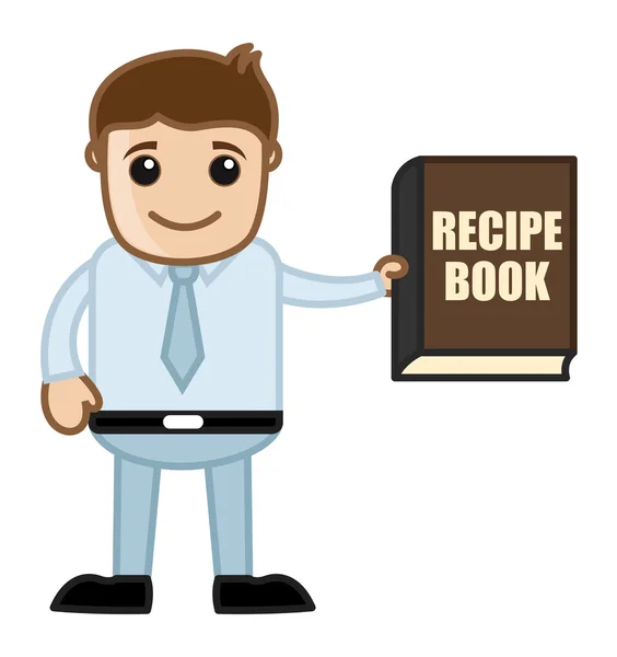 Livro de receitas - Aprenda a cozinhar - Personagem de vetor de negócios de desenhos animados — Vetor de Stock