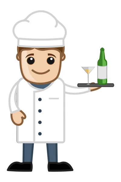 Chef con Champaign - Cartoon Business Vector Character — Vettoriale Stock