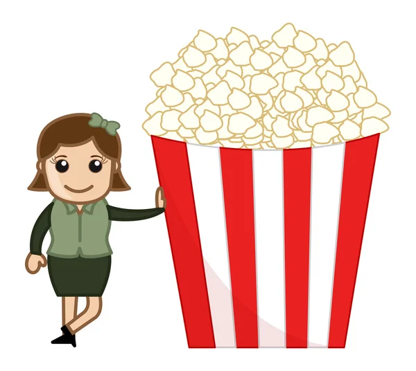 Woman with Popcorns - Cartoon Business Vector Character — Stock Vector