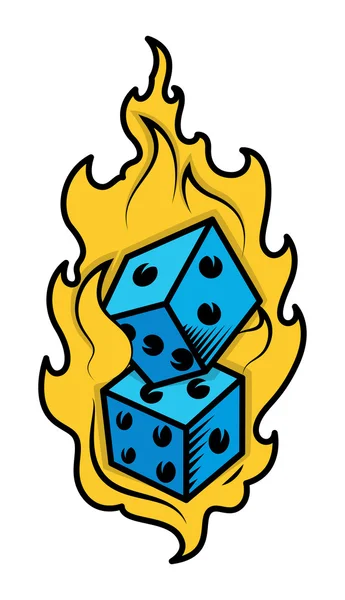Dice in Fire - Casino Lover Tattoo Concept - Vector Illustration — Stock Vector