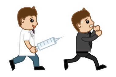 Şırınga enjeksiyon - doktor ve tıbbi karakter kavramı kaçmak