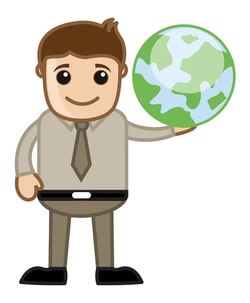 Showing Earth - Business Office Cartoon Character — Stock Vector