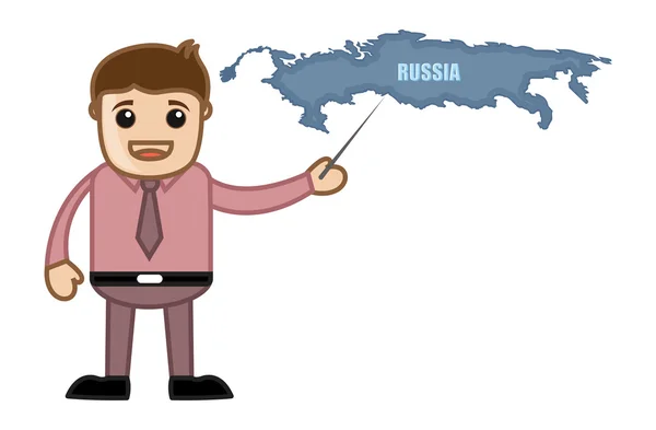 Showing Russia Map - Business Office Cartoon Character — Stock Vector