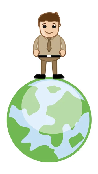 Man Standing on Earth Travel Whole World Concept — Stock Vector