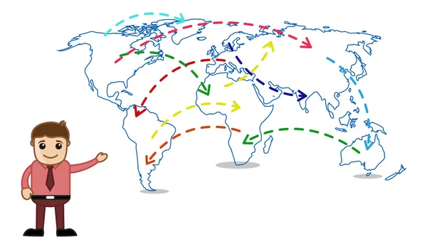 Wyświetlono mapę świata - postać z kreskówki biuro biznes — Wektor stockowy