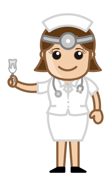 Nurse with Extracted Tooth - Doctor & Medical Character Concept — Stock Vector