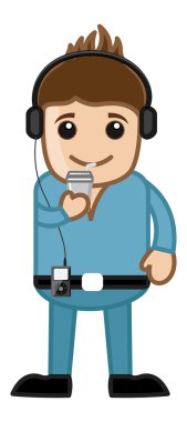 şık genç çocuk müzik dinleme - iş karikatürler