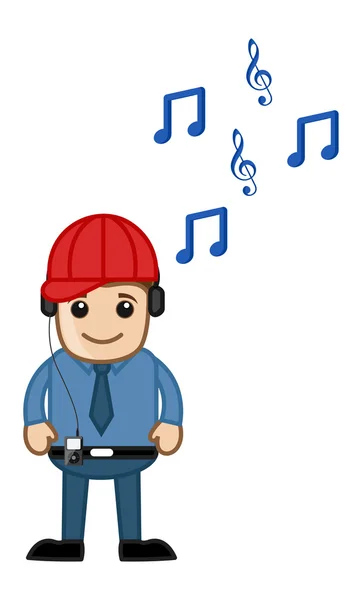 Disfrutando de la música - Personaje de dibujos animados de negocios — Vector de stock