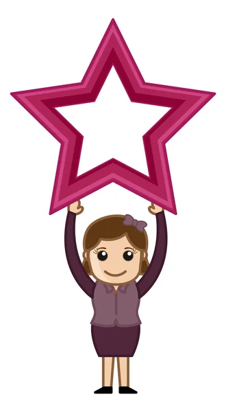 Mujer Holding Star - Personaje de dibujos animados de negocios — Vector de stock