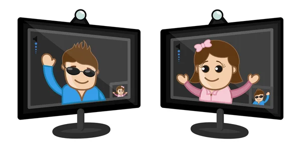 Video Chatting - Business Cartoon Characters Vector — Stock Vector