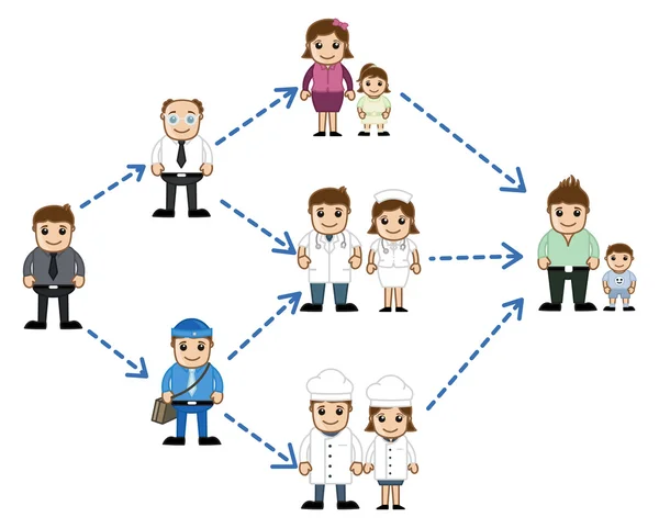 Pessoas diferentes na rede - Personagens de desenhos animados de negócios Vector — Vetor de Stock