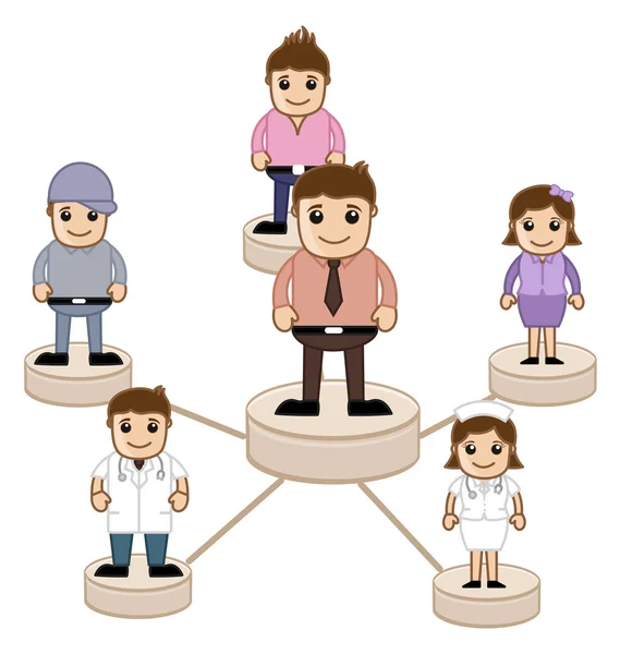 Network of Different People - Business Cartoon Characters Vector — Stock Vector