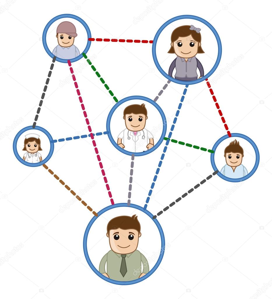People Connected in Network - Business Cartoon Characters Vector