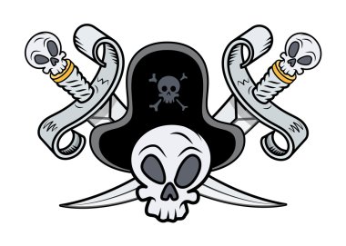 korsan işareti - çapraz kılıç ve kafatası - vektör karikatür çizim