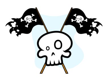 Jolly roger bayrak kafatası - vektör karikatür çizim ile geçti