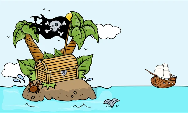 Old Tropical Treasure Island - Vector Cartoon Illustration — Stock Vector