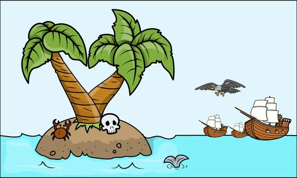 Piratów zbliża się do treasure island - ilustracja kreskówka wektor — Wektor stockowy