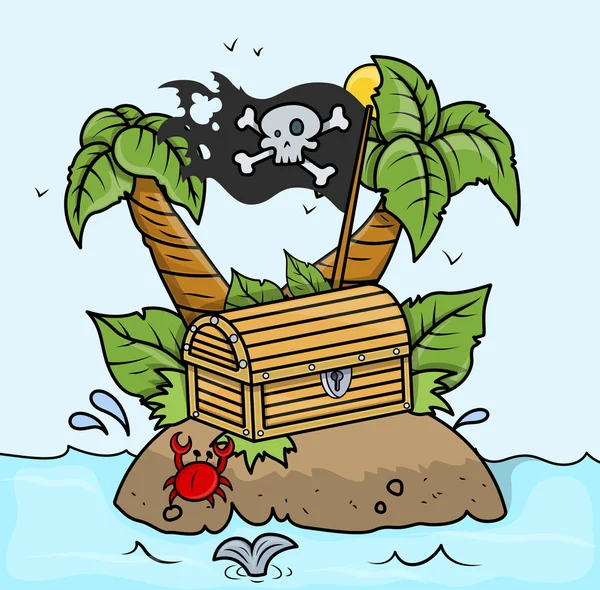 Treasure Island in Sea - Ilustração dos desenhos animados vetoriais —  Vetores de Stock