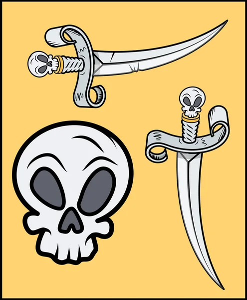 Espada con mango de cráneo para piratas - Ilustración de dibujos animados vectorial — Vector de stock