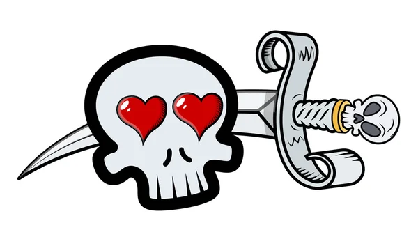 Crânio no amor com a espada - Ilustração dos desenhos animados vetoriais —  Vetores de Stock