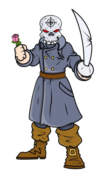 Captain Pirat mit Schwert und Rose - Vektor Cartoon Illustration — Stockvektor