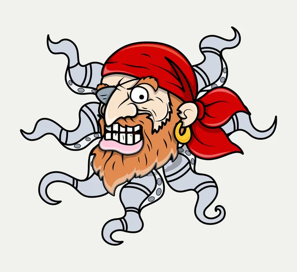 Gruselige Krake Kopf Piraten Kreatur - Vektor Cartoon Illustration — Stockvektor