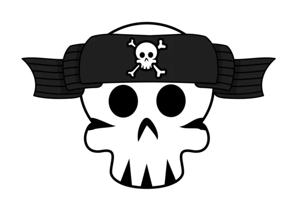 Jolly Roger Banner Over Skull Forehead - Ilustração dos desenhos animados vetoriais — Vetor de Stock