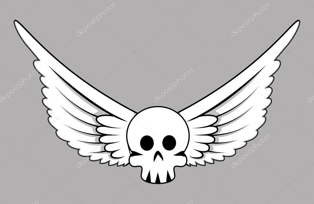 Skull with Wings - Vector Cartoon Illustration