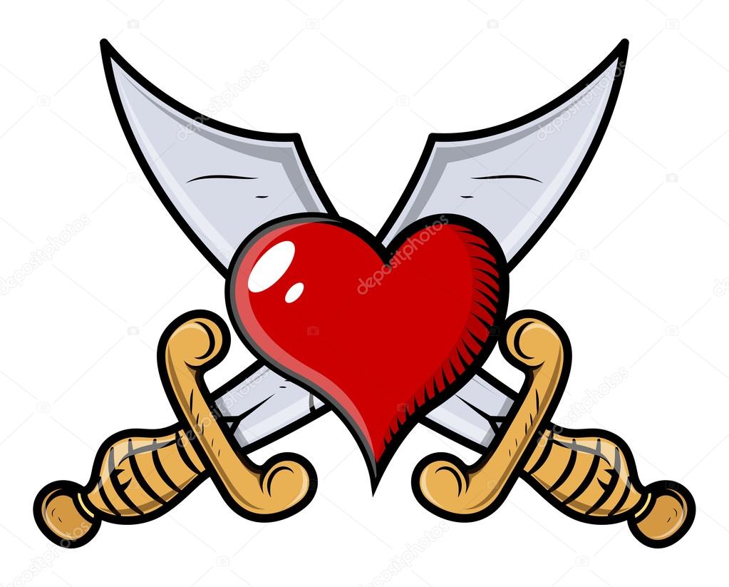 Heart with Crossed Swords - Vector Cartoon Illustration