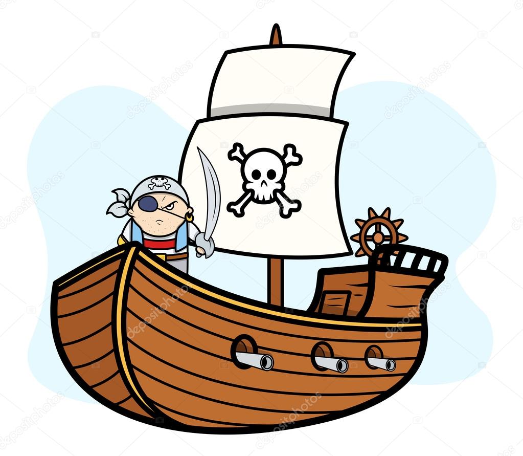 Eye Patched Captain Pirate on Pirate Ship - Vector Cartoon Illustration  Stock Vector Image by ©baavli #29800987