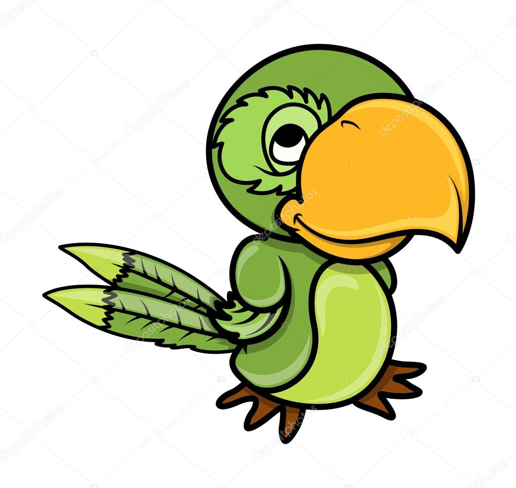 Green Parrot - Vector Cartoon Illustration