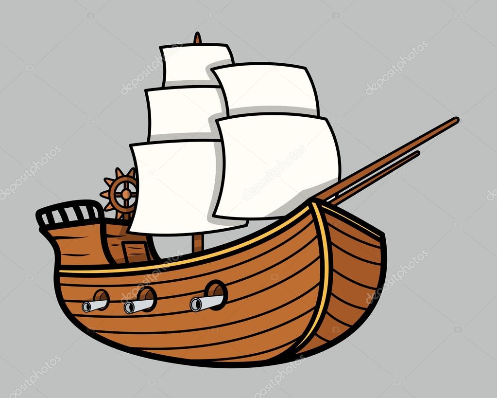 Old Vikings Vintage Ship - Vector Cartoon Illustration