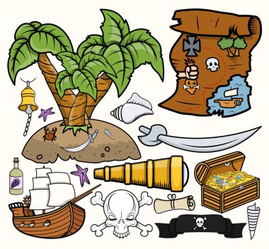 Korsanlar treasure hunt vektör çizimler ayarla