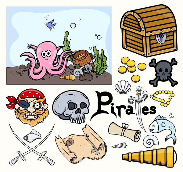 Pirates vector elementen - treasure hunt — Stockvector