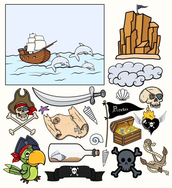 Pirates elementen vector set - treasure hunt — Stockvector