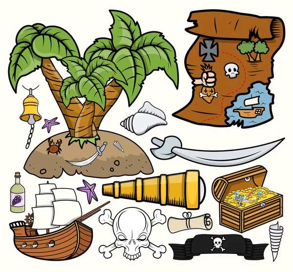 Pirates Treasure Hunt Vector Illustrations Set — Stock Vector