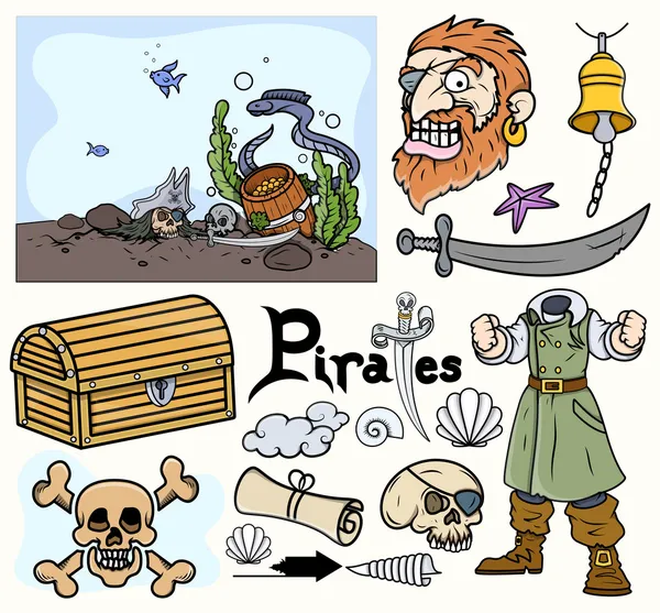 Pirate Cartoon Vectors Set - Stok Vektor