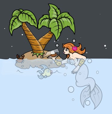 Mermaid Wondering on Tropical Island - Vector Illustration clipart
