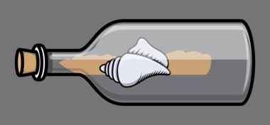 Seashell eski şişe - vektör çizim