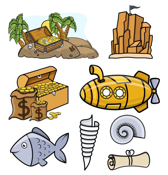 Varios iconos y piratas vectores - Dibujos animados Vector Ilustración — Archivo Imágenes Vectoriales