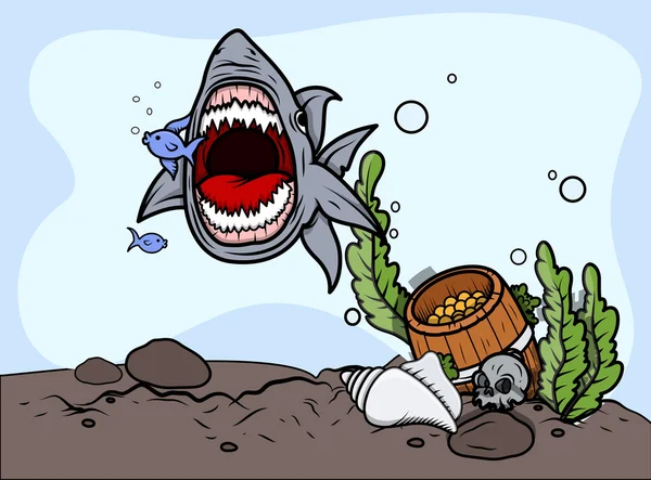 Angry Shark captura de peces - Ilustración vectorial — Archivo Imágenes Vectoriales