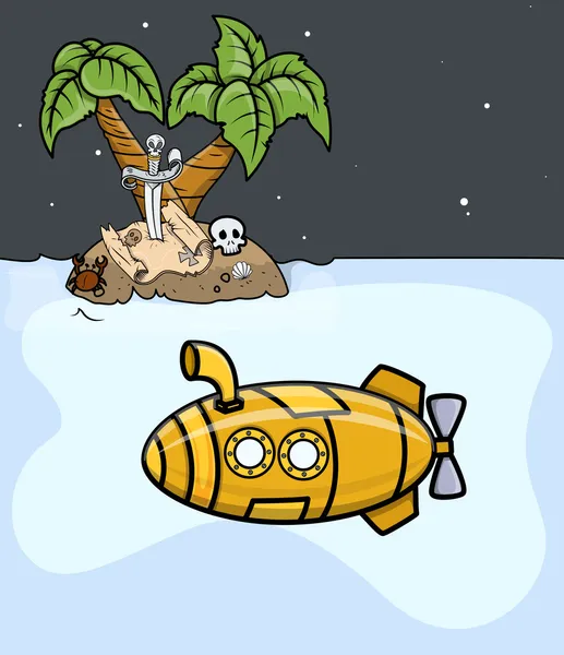 Submarine Trying to Find Treasure - Vector Illustration — Stock Vector