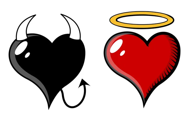 Corazón del Diablo y del Ángel - Ilustración vectorial — Vector de stock