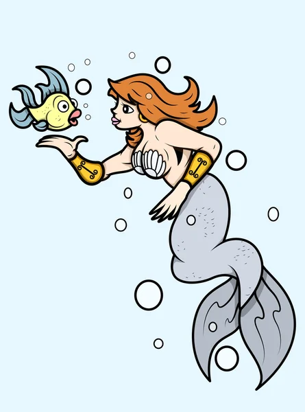 Mořská panna s rybou - vektorové ilustrace — Stockový vektor